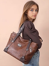 cheap Handbag &amp; Totes-Premium Brown Faux Leather Handbag for Women – Versatile Messenger Bag with Adjustable Strap for Work and Casual Use