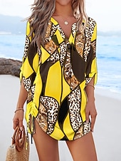 billige Ferie kjoler-Dame Mini kjole Sexy kjole Elegant kjole Elegant Normal Leopard Geometrisk Langermet V-hals Gul Rød Blå Grønn Høst