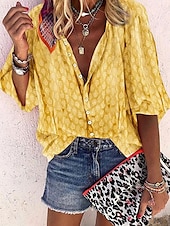 economico Top Grafici da Donna-Per donna Camicia Blusa Pop art Moda Informale Manica lunga Colletto Top regolari Ufficio Giornaliero Per eventi Bottoni Giallo Blu Arancione Grigio Primavera Autunno