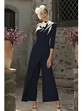 preiswerte Overalls für Mütter-Jumpsuits Mutter der Braut formell elegant vintage Ein-Schulter Fußlänge Stretch-Stoff mit kaskadierenden Rüschen Farbblock einfarbig Derby Rennkleid 2025