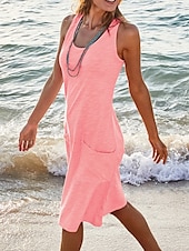 abordables Robe Simple-Robe midi femme Robe décontractée Robe sans manches Basique Décontractée Vacances Quotidienne Coupe régulière Graphique Sans manches Col en U Noir Blanc Rose Bleu ciel Été