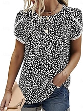 ieftine tricou floral-Tricou de femei Puncte Stilat Casual Mâneci Scurte Gât Rotund Topuri Regulate Zilnice Print Negru Alb Roz Roșu Albastru Vară Primăvară