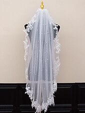 baratos Véus de Noiva-Uma Camada Contemprâneo / à moda Véus de Noiva Véu Catedral com Flor de Cetim Tule