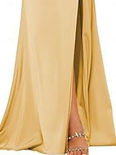 cheap Bridesmaid Dresses-A-Line Bridesmaid Dress Spaghetti Strap Sleeveless Elegant Floor Length Nylon with Split Front 2022