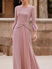 preiswerte Bodenlänge-Meerjungfrau  Trompete Mutter der Braut Kleid Elegantes Rundhals Bodenlänge Chiffon Krepp 3/4-Länge Ärmel mit Kristallbrosche 2025