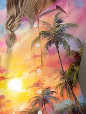 cheap Women&#039;s Vacation Tops-Women&#039;s Shirt Leaf Tree Hawaiian Tropical Hawaiian Short Sleeve Shirt Collar Regular Tops Buttons Print Rainbow Summer