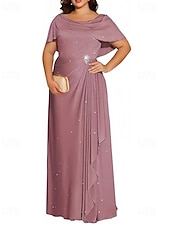 economico Abiti da sposa-Abiti da Sposa in A-Line Abito Glitterato Ospite di Nozze Lunghezza Piena Manica Corta Collo Tondo Autunno Ospite di Nozze Tessuto Lurex Scollo a Cowl con Plissé Fessura 2025