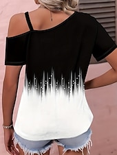 ieftine tricouri-Pentru femei Tricou Gradient de culoare Casual Manșon scurt Pe Umăr Topuri obișnuite Zilnic Negru Vară Primăvară