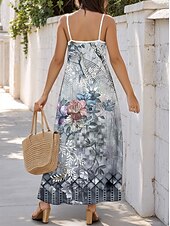 economico Abiti floreali-Per donna Vestito maxi Prendisole Abito linea A vestito a flori Abito estivo Informale fluente Da mare Informale Giornaliero Standard Floreale Pop art Senza maniche A V Grigio Estate Primavera