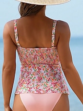 cheap Tankinis-Women&#039;s Swimwear 2 Piece Cheeky Swimsuit Backless Tummy Control High Waist Slim Vacation Beach Wear Floral U Neck Sleeveless Bathing Suits