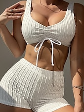 abordables Ensemble de bikinis-Femme Maillots de Bain Bikinis 2 pièces Shorts Maillot de bain Dos Nu Mince Vacances Tenues de plage Couleur unie Col V Sans Manches Maillots de bain