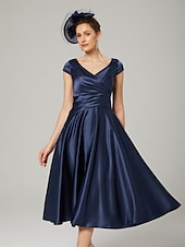 economico Lunghezza del pavimento-Abito A-Line Abito per Madre della Sposa Elegante Collo a V Lunghezza Te Charmeuse Senza Maniche con Ruches