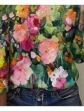 tanie koszulka w kwiaty-Koszulka damska z długim rękawem crew neck tunika kwiatowa elegancka vintage regularna codzienna na wyjście weekend nadruk armii zielony przedsprzedaż