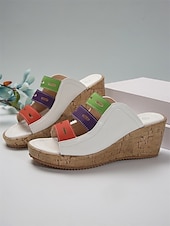 abordables Sandalias de cuña-Sandalias de cuña multicolores para mujer: elegantes sandalias tipo slide con punta abierta y plataforma cómoda para conjuntos casuales de verano