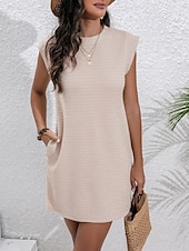 ieftine Rochii florale-Pentru femei Rochie Mini Rochie casual Rochie Tip Maieu De Bază Casual Vacanță Zilnic Fit regulat Simplu Fără manșon Stil Nautic Roz Îmbujorat Kaki Caisă Vară