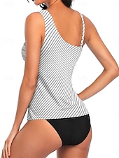preiswerte Tankinis-Damen Badeanzug 2 Stück Cheeky-Bikinihose Bademode Rückenfrei Bauchkontrolle Schlank Urlaub Strandbekleidung Graphic Asymmetrischer Hals Ärmellos Badeanzüge