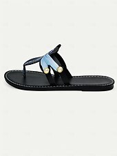 preiswerte Urlaubsandalen-flache Sandalen mit schwarzer Libelle für Damen – dekorative Perlen und blaue Flügel, sommerliches Strandschuhwerk