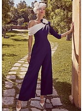 preiswerte Overalls für Mütter-Jumpsuits Mutter der Braut formell elegant vintage Ein-Schulter Fußlänge Stretch-Stoff mit kaskadierenden Rüschen Farbblock einfarbig Derby Rennkleid 2025