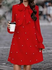 cheap Plain Dress-Women&#039;s Mini Dress Work Dresses Party Semi Formal Party Work Regular Fit Graphic Long Sleeve High Neck Black Red Summer Spring Fall