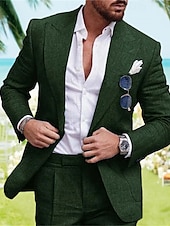 billige Blazere for menn-Herre Eksamen Blazer i lin Blazer Virksomhet Cocktailfest Bryllupsfest Mote Fritid Vår Høst Lin / bomullsblanding عادي Knapper Lomme Bekvem Enkeltkneppet Blazer Rød Mørkegrønn Lyseblå