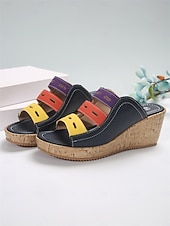 abordables Sandalias de cuña-Sandalias de cuña multicolores para mujer: elegantes sandalias tipo slide con punta abierta y plataforma cómoda para conjuntos casuales de verano