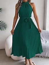 levne Jednoduché šaty-Dámské midi šaty zavinovací šaty áčkové šaty plisované šaty halter šaty dovolená dovolená volnočasové každodenní běžný střih grafické bez rukávů halter výstřih černé růžové vínové zelené letní