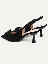 olcso Cicás sarkú cipők-női velúr slingback sarkú cipő – hegyes orrú cicasarkú masnival, elegáns pumpák bulikhoz és irodai viselethez