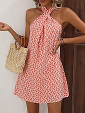 abordables Arte &amp; Diseño Vestidos-Vestido Mini para Mujeres Vestido Petite Vestido de Camiseta Vestido Tee Vestido de Verano Vestido de Vacaciones Casual Vacaciones Diarias Regular Fit Geométrico Sin Mangas Cuello en V Rojo Verano