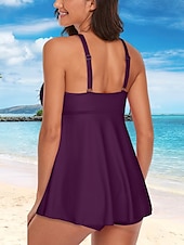 abordables Nadar-Mujer Bañadores Tankini Traje de baño Elegante Vintage Plano Sin Mangas Trajes de baño