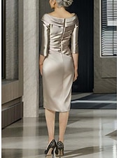 رخيصةأون طول الشاي-عامودي طول الساق فستان الحفلة فستان كوكتيل فستان زفاف ضيف فستان أم العروس نصف كم V رقبة أنيق عتيق فاخر رسمي ضيف حفل زفاف ساتان فساتين الجاكيتات مع طيات