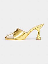 preiswerte Rutschsandalen-goldene Pantoletten mit offener Spitze und Perlendetails für Damen – elegantes Schuhwerk mit einzigartigen Verzierungen, ideal für Partys und Zusammenkünfte.