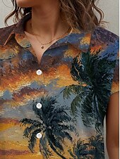 cheap Hawaiian Tops-Women&#039;s Shirt Leaf Tree Hawaiian Tropical Hawaiian Short Sleeve Shirt Collar Regular Tops Buttons Print Sage Green Summer