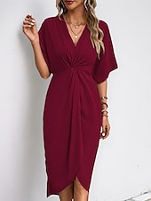 cheap Plain Dress-Women&#039;s Mini Dress Wrap Dress T Shirt Dress Tee Dress Solid Color Casual Vacation Daily Regular Fit Plain Short Sleeve V Neck Black Wine Khaki Army Green Summer