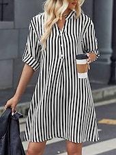 preiswerte Streifen- und geometrisches Kleid-Damen Minikleid Etuikleid Sommerkleid Figurbetontes Kleid Brautkleider schlicht Urlaub Täglich Regular Fit Blumen Langarm V Ausschnitt Schwarz Dunkelblau Sommer