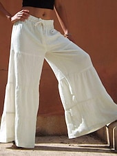 cheap Wide Leg &amp; High Waisted-Women&#039;s Wide Leg Chinos Fashion Streetwear Full Length High Waist Plain Pocket Elastic Waistband Comfy Soft Comfortable Micro-elastic Outdoor Street White Khaki Light Blue Summer Spring Regular Fit