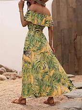 preiswerte Blumenkleider-Damen Midi Kleid Korsett Kleid Rüschens Kleid Off-the-Shoulder Kleid Urlaub Strand Urlaub Täglicher Regular Fit Grafik Kurzarm Off-Shoulder Gelb Hellgrün Himmelblau Orange Sommer