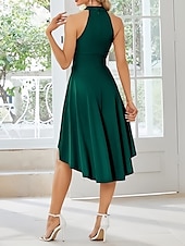 abordables Robes pour invitées de mariage-Robe A-Line pour invités de mariage Robe asymétrique à la hauteur variable sans manches col rond pour automne invité de mariage crêpe extensible avec fronces 2025
