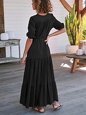 cheap Casual Dress-Women&#039;s Maxi Dress Casual Dress Swing Dress A Line Dress Casual Vacation Daily Regular Fit Plain Short Sleeve V Neck Black Navy Blue Fuchsia Green Summer