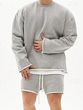 economico tuta e felpa con cappuccio da uomo-Per uomo Set di allenamento Tuta Da Ginnastica Felpa e pantaloncini Impostato Set di abiti Girocollo Esterno Giornaliero Sport Tasche A cordoncino 2 pezzi Liscio Nero Bianco Cachi Abbigliamento