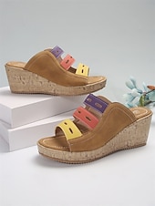 abordables Sandalias de cuña-Sandalias de cuña multicolores para mujer: elegantes sandalias tipo slide con punta abierta y plataforma cómoda para conjuntos casuales de verano