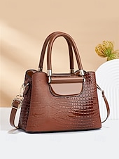 abordables Bolsos de mano y tote-Elegante bolso de mano de piel sintética con efecto cocodrilo: elegante bolso de mano con asa superior y correa de hombro desmontable, lujoso bolso de mano para mujer, perfecto para el trabajo, fiestas y eventos formales negro rosa rojo