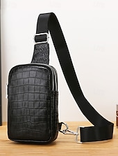 billige Herrevesker-svart krokodillepreget crossbody-veske i skinn for menn – kompakt slengveske med justerbar stropp for daglig bruk