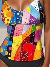 cheap Tankinis-Women&#039;s Swimsuits Tankini 2 Piece Cheeky Swimsuit Backless Vacation Beach Wear Geometric U Neck Sleeveless Bathing Suits