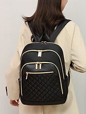 お買い得  ファッションバックパック-ダブルジッパー、ゴールドトリム、調節可能なストラップ付きのベージュキルティングレディースバックパック - スタイリッシュで実用的なレディースバックパック、仕事、学校、またはカジュアルな外出に最適 ブラック ピンク ブラウン