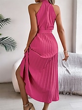 levne Jednoduché šaty-Dámské midi šaty zavinovací šaty áčkové šaty plisované šaty halter šaty dovolená dovolená volnočasové každodenní běžný střih grafické bez rukávů halter výstřih černé růžové vínové zelené letní