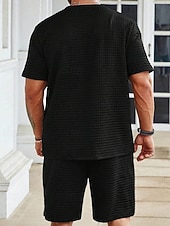 abordables Conjuntos de camisetas básicas para hombre-Hombre Waffle Tracksuit Camiseta y pantalones cortos Conjunto Conjunto de atuendo Cuello Barco Exterior Diario Deportes Bolsillo Correa 2 Piezas Plano Negro Blanco Caqui Poliéster Ropa de Deporte