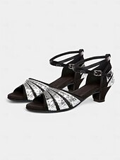 cheap Latin Shoes-Silver Glitter Dance Sandals for Women | Elegant Open Toe Heel with Adjustable Strap | Perfect for Ballroom, Salsa &amp; Evening Wear