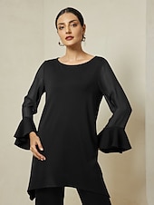economico camicie, top e camicette-camicetta in maglia con polsini svasati patchwork modal