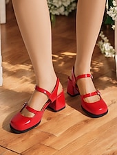 olcso Block Heels-női retro dupla pántos mary jane sarkú cipő – vaskos blokksarkú, kerek orrú pumpák vintage, cosplay és mindennapi viselethez