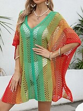 abordables Robes de plage-Maillots de Bain Femme Couverture Robe de Bain Maillot de Bain Découpe Vacances Plage Vêtements Ombre Col en V Manches Longues Maillots de Bain